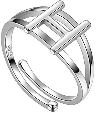 Jewmon Monogramm Name Ring Verstellbare Initiale H Ring Damen Mädchen Personalized Ring 925 Sterling Silber Monogramm Name Schmuck Geschenk für Beste Freunde Geburtstagsgeschenk FR0015H