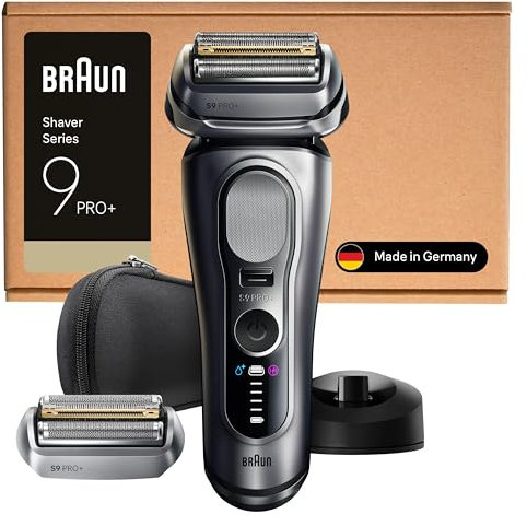 Braun Series 9 PRO+ Elektrorasierer Herren, 5+1 Ultradünne Präzisionsklingen, Pro-SensoAdapt, Rasierapparat mit 60 Min. Akku, Extra Scherkopf, Ladeständer, Nass- und Trockenrasierer – 9617psi, Silber