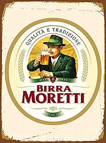 Targa in metallo con scritta Birra Moretti, stile vintage, da parete, con scritta Café Bar Birra, dimensioni: 20 x 30 cm
