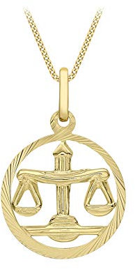 CARISSIMA Damen-Anhänger Sternzeichen Waage rund Gelbgold diamantiert 9kt an Flachpanzerkette Gelbgold diamantiert 9kt 20 46cm