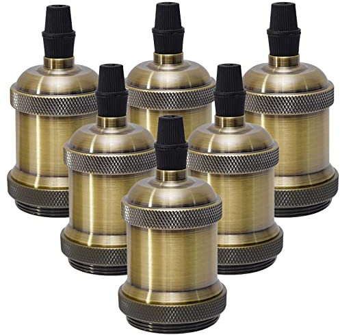 Sevenpers E27 Vintage Edison Douille De Support De Lampe, 6 × Plafond Socket Base De Lampe Base De Lampe Rétro Suspendu Support De Lampe Pendentif Adaptateur De Lampe, Bronze