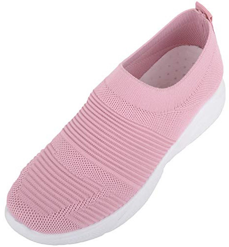 ABSOLUTE FOOTWEAR Baskets décontractées à Enfiler en Tricot léger avec Semelle de Serrage pour Femme - Rose - Rose poudré, 40 EU