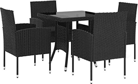 vidaXL Gartenmöbel 5-TLG. Gartengarnitur Sitzgruppe Gartenset Sitzgarnitur Gartentisch Gartenstuhl Tisch Stühle Esstisch Sessel Poly Rattan Schwarz