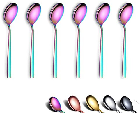 Berglander Rainbow Teelöffel 16cm 6er-Set, Edelstahl Titan Shiny Mutil-Color Plating Teelöffel Besteck, bunte Teelöffel Kleiner Dessertlöffel Teelöffel Spülmaschinenfest