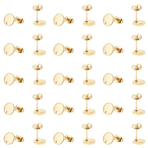 UNICRAFTALE 40 pièces Boucles d'oreilles Dorées Boucles d'oreilles Rondes Plates avec Écrous d'oreille Boucles d'oreilles en Acier Inoxydable pour Fabrication de Bijoux Broche 0.8 mm