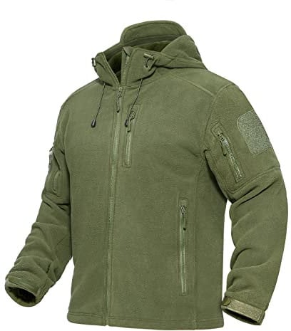 MAGCOMSEN Herren Outdoorjacke Winter Fleecejacke Militär Übergangsjacke mit Kapuze Herren Warm Funktionsjacke für Angeln Jagd Winddicht Taktische Jacken Armeegrün L