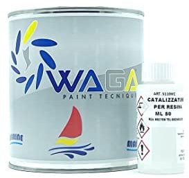 WAGA PAINT S.R.L. Gelcoat blanco parafinado 750 ml Nautica Pintura poliéster para fibra de vidrio con catalizador resina 50 ml - Waga Paint Tecniques
