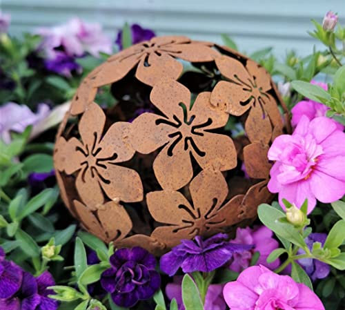 Jürgen Bocker Gartenambiente Dekorationskugel Flower aus Cortenstahl Rost Dekokugel (10 cm)