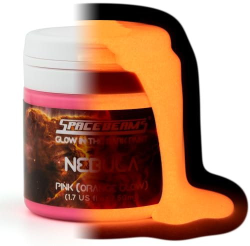 SpaceBeams Nebula Im Dunkeln leuchtende Farbe (50ml) Pink Mit Orangefarbenem Leuchten Im Dunkeln, Ungiftig, Auf Wasserbasis