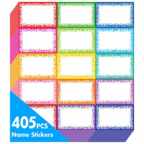 405 Stück Namensschild-Etiketten, buntes Namensschild mit permanentem Klebstoff, beschreibbare Namensschild-Aufkleber für Schule, Büro, Zuhause mit Perforationslinie (jeweils 7,6 x 5cm)