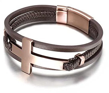 Aotiwe Armband Herren, Armband Beste Freundin Mehrschichtiges Kreuzweben Braun Leder 21cm Geschenk für Sie