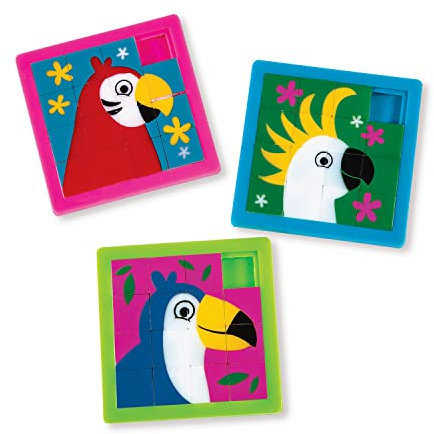 cama24com Schiebepuzzle Tropische Vögel als Mitgebsel oder Give-Away für den Kindergeburtstag 12 Stück mit Palandi® Sticker