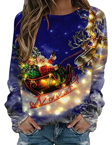 Weihnachtspullover Damen Sweatshirt Rundhals Langarm Weihnachten Pullover Casual Christmas Sweat Oberteile Tops für Frauen Teenager Mädchen
