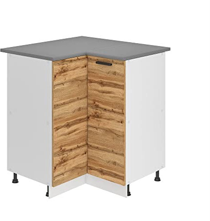 Belini Unterschrank Küche, Küchenunterschrank 90 cm Breite. SNP Küchenunterschrank mit Arbeitsplatte. Eckschrank Küche mit 1 Tür, Wotan-Eiche