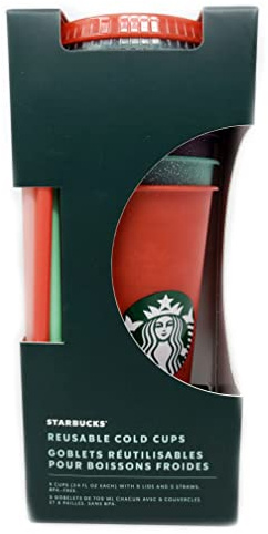 Starbucks 2020 Holiday Reusable Glitter Cold Cup Tumblers, 5 Pack with Lids and Straws, 24 Oz