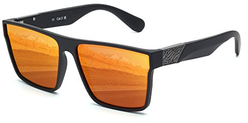 JIM HALO Retro Polarisierte Sonnenbrille Männer Frauen, Flache Top Quadratisch Fahrbrille UV400 Schwarz Rot