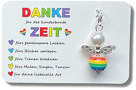 Kunterbunte Zeit Schutzengel Schlüsselanhänger DANKE Geschenk Abschied Erzieherin Kita Kindergarten Tagesmutter Engel Glücksbringer