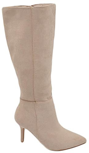 Malu Shoes Stivali alti donna al ginocchio in ecopelle scamosciata beige punta tacco spillo 10cm zip lunga morbido moda linea Basic (41 EU)