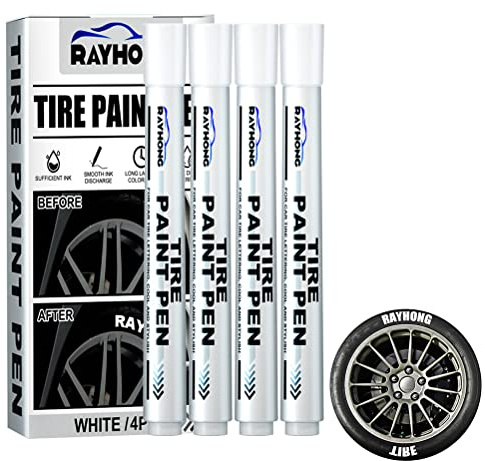 KIMISS 4 Pack White Paint Pen White Paint Markers Pens Tire Marker White Oil Based Paint Pen Car Tire Marker Marking Pens Permanent Markers for Auto Rubber Tyre