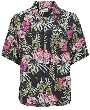 JACK & JONES Jjejeff AOP Resort Shirt SS SN Pantaloni Chino, Rosa Nectar, S Uomo