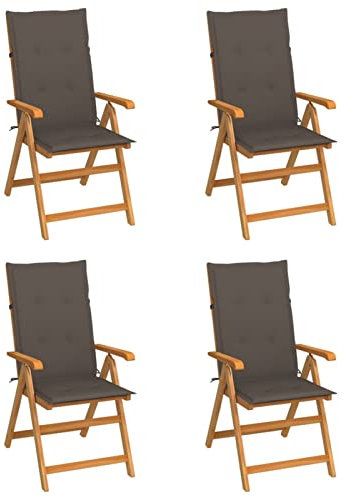 Homgoday Gartenstühle 4 Stück und Kissen Taupe Massivholz Teak, Stühle für den Außenbereich, Esszimmerstühle für Garten, Gartenmöbel, Terrassenmöbel