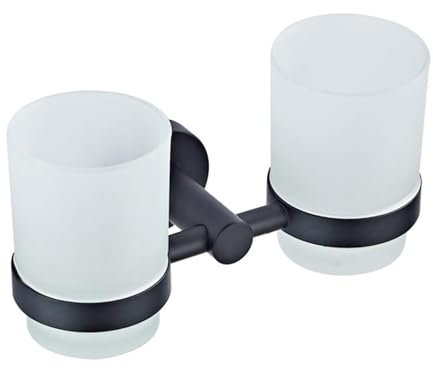 SXLSZ Matte Schwarz Zahnbürstenhalter Wand,Mit 2 X Frosted Glas Zahnputzbecher Mundspülbecher,Elektrischer Zahnbürstenhalterung Set,Badezimmer Zubehör Zahnbürsten Becher
