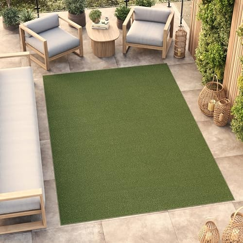TAPISO Mono Teppich Kurzflor Grün Einfarbig Outdoor Indoor 120 x 170 cm | UV-beständig Einfarbig Wohnzimmer Schlafzimmer Kinderzimmer Modern Design OEKO-TEX