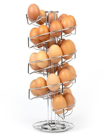 HEFTMAN Portauova a Spirale Argentato, Autoportante, per Cucina, può Contenere fino a 32 Uova, Robusto Portauova Skelter (Argento)