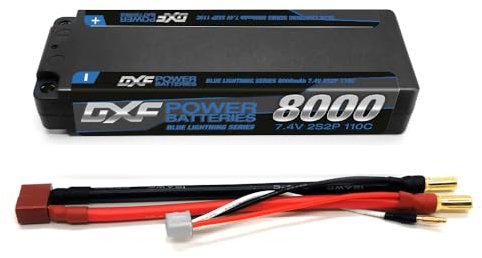 DXF 1 Paquets Batterie lipo 2s Haute Performance pour Voitures rc - 8000mah, 110c 5mm décharge, Compatible emaxx, Bandit, rustler, losi et Plus - lipo 2s idéal pour Hobby et compétition
