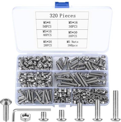 320 Stück M5 Schrauben Set, Linsenkopf Sechskantschrauben Muttern Set, Innensechskant Schrauben mit Muttern Set, Rundkopf Gewindeschrauben Set, Edelstahl Maschinenschrauben Sortiment Set
