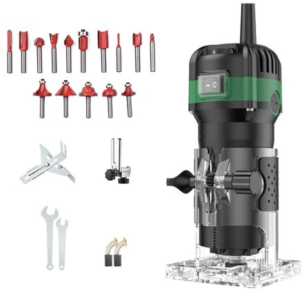 Fresatrice elettrica per legno, Mulcort Strumento per router 220V 800W Strumento per router in legno di palma compatto con 15 pezzi di punte per router da 1/4 ''