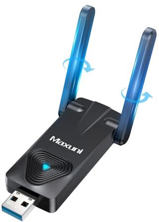 Maxuni USB WLAN Stick, USB 3.0 1300Mbps WLAN Adapter 2.4GHz/5.8GHz Dual Band Internet with 5dBi Antennas for PC/Desktop/Laptop, Compatible with Windows 11/10/8/7/Vista/XP