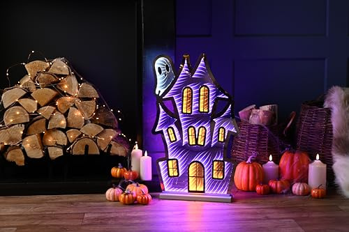 Festive Productions Halloween Infinity Effect 3D Purple House LED Light - 60cm - Halloween Decoration Haunted House Themed Décor Prop Scary - Perfect for Spooky Parties, Home, Living Room