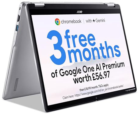Acer Chromebook Spin 314 CP314-2HN Convertible Laptop - Intel Core i3-N305, 8GB, 128GB eMMC, Integrated Graphics, 14 Inch WUXGA Touchscreen, Google Chrome OS, Silver