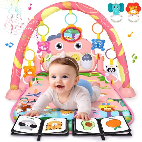 UMIKU - Babyspielmatte, Babymatte, Musik-Aktivitätszentrum für Neugeborene, mit kontrastreicher Klaviermusik und Licht für Neugeborene, Geschenk für Mädchen, Jungen