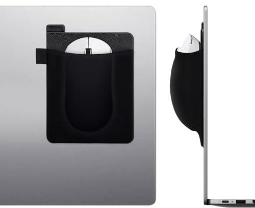 Realand 2 Pack Stick on Mouse Holder for Laptop, Widened Mouse Pouch Slim Pocket with Adhesive, Elastic Sleeve for Wireless Mouse, Hard Drive, Pen, Black