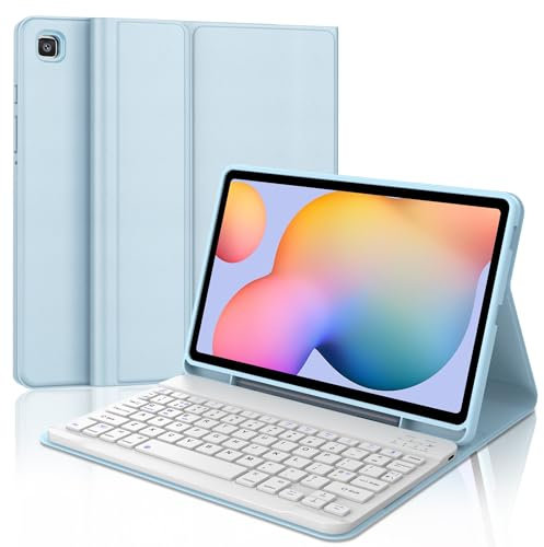 SENGBIRCH Keyboard Case for Samsung Galaxy Tab S6 lite 10.4 2024 - UK Layout Detachable Bluetooth Wireless Keyboard, Protective Cover for Galaxy Tab S6 10.4, Light Blue