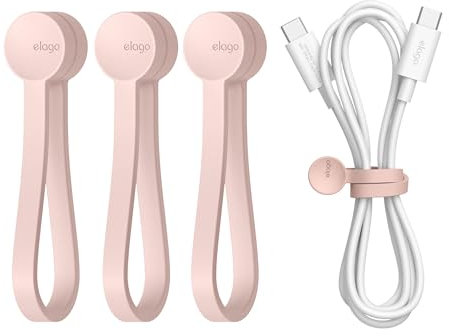 elago Wiederverwendbare Magnetische Kabelbinder, Hochwertiges Silikon, Vielseitiger Kabelorganisator für Zuhause, Küche, Büro, Reisen [3er Pack] (Lovely Rosa)