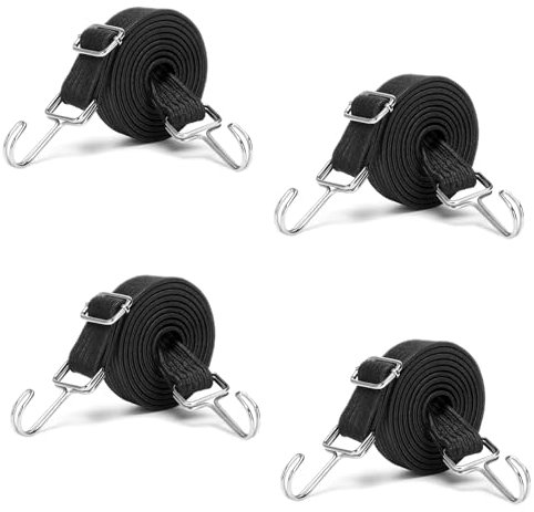 Breit Gepäckspanner, 4 Stück Spanngummi mit Haken, 2M Verstellbar Spanngummi mit Haken, Gummi Expander Gummizug, zum Fahrrad, Motorrad, Transporter, Schwarz