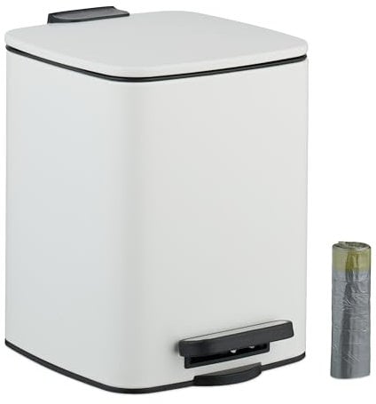Relaxdays Poubelle de Salle de Bain, 6 litres, Seau intérieur Amovible, avec Couvercle Pratique, Blanche