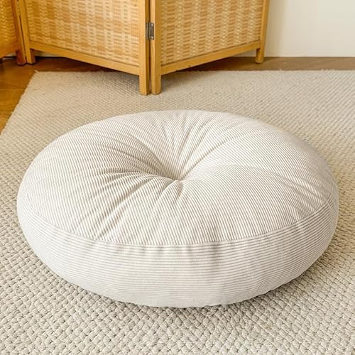 BJWU Rundes Bodenkissen, 45 x 45 cm, großes Kord, dickes Bodenkissen, Meditationskissen für Erwachsene, dekorative runde Kissen für Yoga, Wohnzimmer, Balkon und Outdoor-Tatami (gebrochenes Weiß)