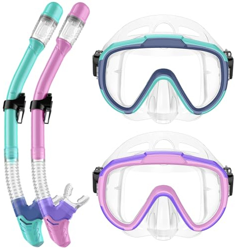 Lealinga Snorkel Set Kids 6-14 Anti-Fog Panoramic View Child Snorkel Mask | Dry Top Snorkel Set for Youth with Travel Bag Diving Set for Snorkeling Scuba Diving Swimming Travel