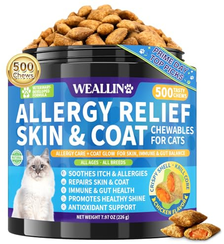 WEALLIN Cat Allergy Relief Chews, Skin & Coat Support, 500 Count
