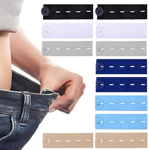 WUYJI Trouser Hangers, allarga pantaloni bottone allarga pantaloni 12 pezzi di prolunga elastica per pantaloni, bottoni regolabili per jeans, fibbia di prolunga per la vita in gravidanza, unisex