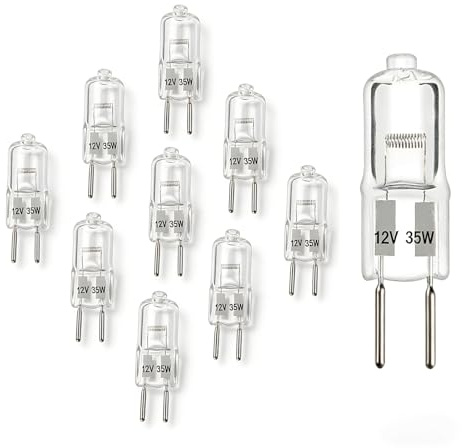wilcractk - Bombilla halógena (10 unidades, G4, cápsula, 12 V, 35 W, halógeno, cristal, luz cálida, 2800 K, no LED, no conectado, para campana extractora, cocina, salón, iluminación interior