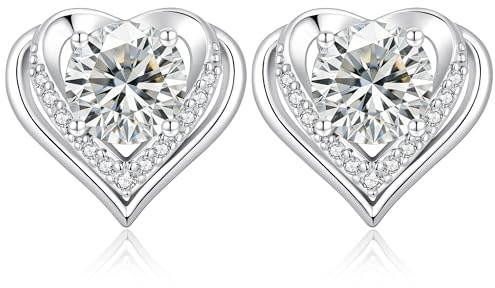 LOUISA SECRET Herz Moissanit Ohrringe für Damen Geschenke für Frauen | 1 CT D-Farbe VVS1 Moissanit,Geburtsstein Ohrstecker für Damen Valentinstag Weihnachten Geburtstag für Sie Frauen mama