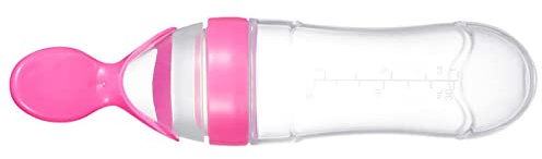 Eleage Feeding Bottle Spoon Soft BPA Free Silicone Baby Food Feeder for Easy Meal Time 1 Unit (Pink)