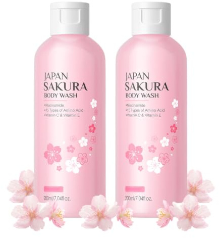 Wenrny Japan Sakura Body Wash Natural Hydrating Body Cleanser 2 Pcs | Deep Cleansing Wash Women Body Shower Gel,Gentle Japanese Body Wash for Nourish,Moisturize,Soft,Smooth,Radiant Skin,200ml