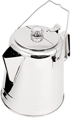 GSI Outdoors Percolator Coffee Pot I Glacier Stainless Steel Ultra-Rugged for Brewing Coffee Over Stove and Fire Ideal for Group Camping - 14 Cups