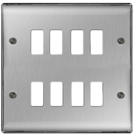 BG Electrical GNBS8 Nexus Metal Brushed Steel 8 Module Frontplate 146mm x 146mm